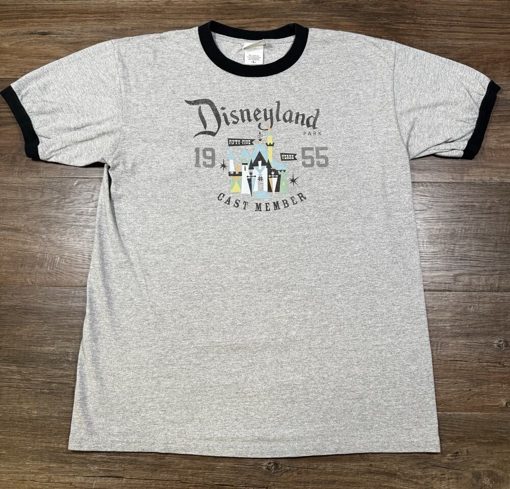 Disneyland 55th Anniversary Cast Member Shirt Men’s L Gray Ringer Tee 2010